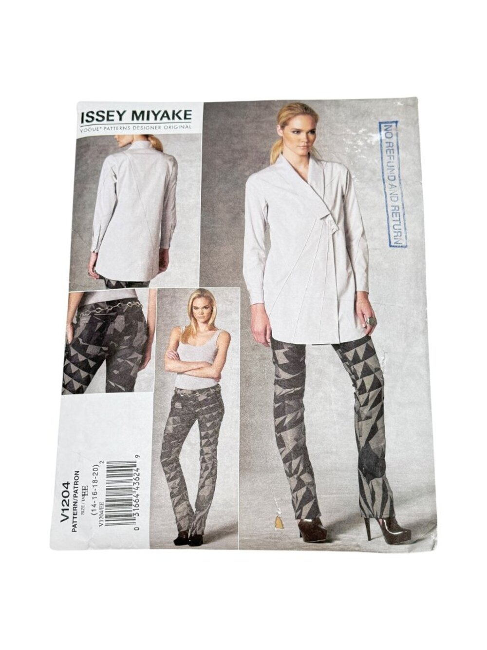 Vogue V1204 Issey Miyake Tunic Pants Size 6 8 10 12 Sewing Pattern Uncut